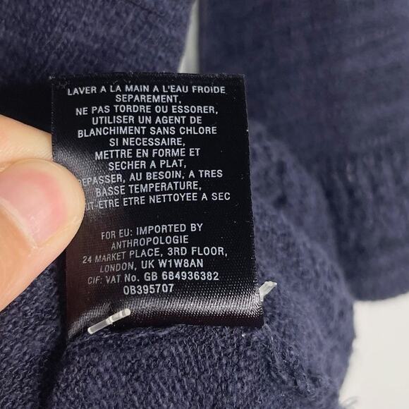 Anthropologie Moth Small S Navy Blue Dashed Pointelle 3/4 Sleeve Lightweight Top - Picture 9 of 9